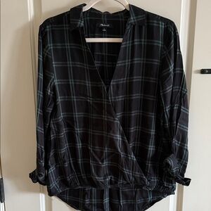 Madewell Dark Plaid Wrap Blouse